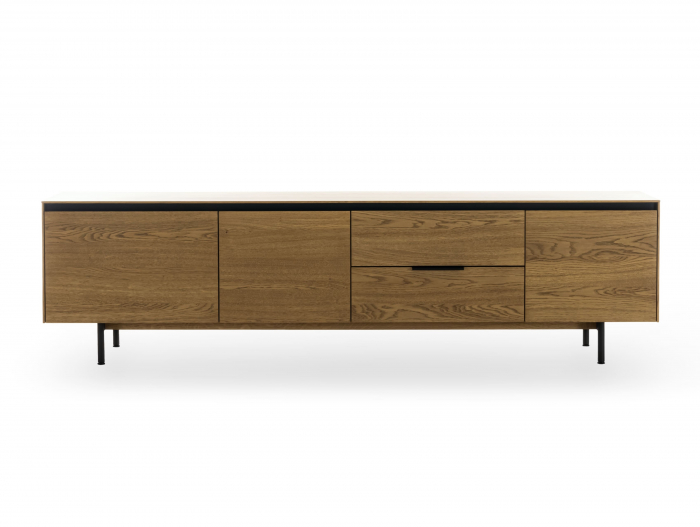 Comoda TV 3 usi 2 sertare Linea 228cm, lemn de stejar, picioare metalice, feronerie cu amortizare, multiple finisaje disponibile, stil contemporan [7]