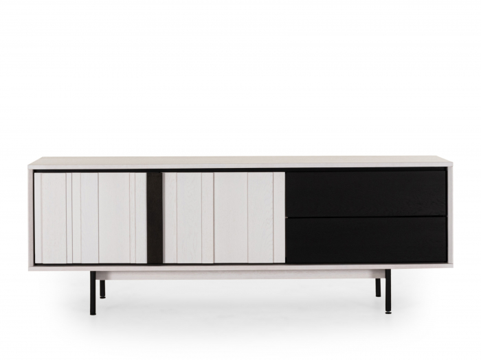 Comoda TV 2 usi 2 sertare Raya 187cm, lemn de stejar, picioare metalice, feronerie cu amortizare, multiple finisaje disponibile, stil contemporan [10]