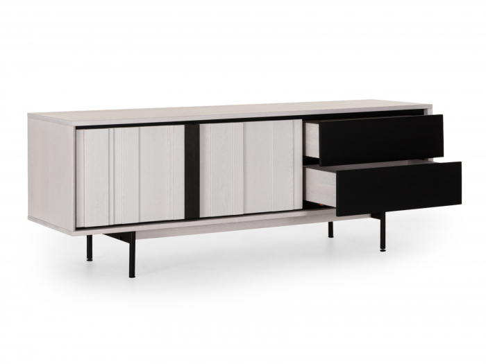 Comoda TV 2 usi 2 sertare Raya 187cm, lemn de stejar, picioare metalice, feronerie cu amortizare, multiple finisaje disponibile, stil contemporan [2]