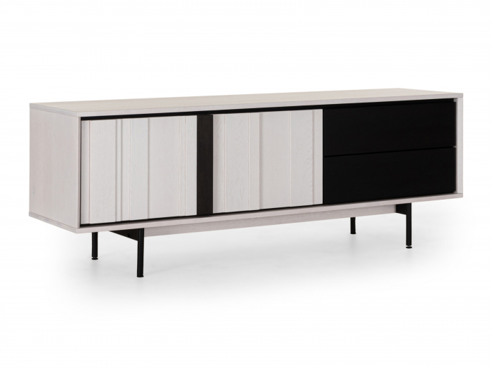 Comoda TV 2 usi 2 sertare Raya 187cm, lemn de stejar, picioare metalice, feronerie cu amortizare, multiple finisaje disponibile, stil contemporan [3]
