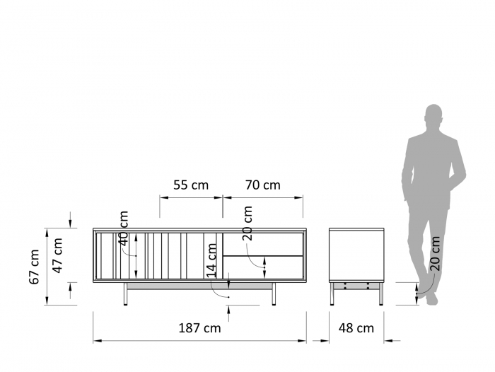 Comoda TV 2 usi 2 sertare Raya 187cm, lemn de stejar, picioare metalice, feronerie cu amortizare, multiple finisaje disponibile, stil contemporan [5]