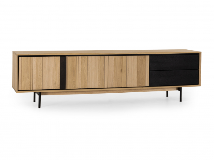 Comoda TV 3 usi 2 sertare Raya 242cm, lemn de stejar, picioare metalice, feronerie cu amortizare, multiple finisaje disponibile, stil contemporan [9]