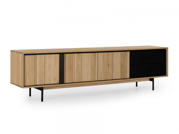 Comoda TV 3 usi 2 sertare Raya 242cm, lemn de stejar, picioare metalice, feronerie cu amortizare, multiple finisaje disponibile, stil contemporan [11]