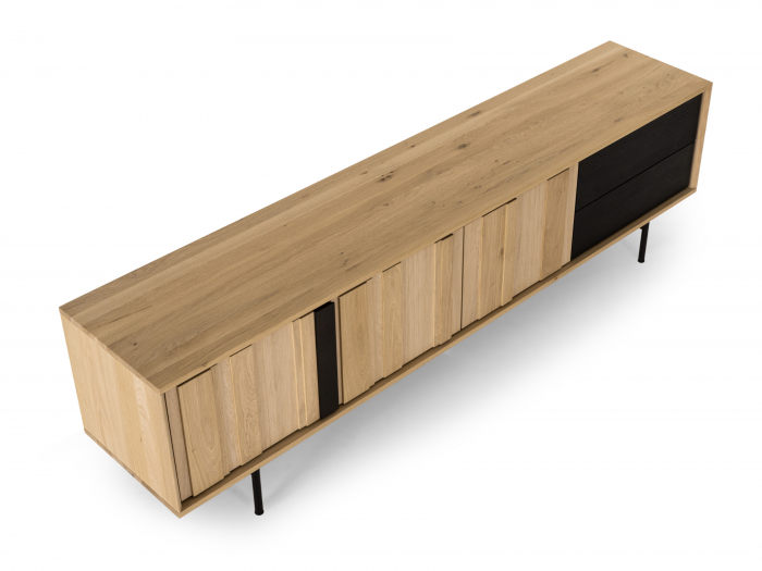 Comoda TV 3 usi 2 sertare Raya 242cm, lemn de stejar, picioare metalice, feronerie cu amortizare, multiple finisaje disponibile, stil contemporan [5]