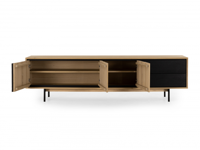 Comoda TV 3 usi 2 sertare Raya 242cm, lemn de stejar, picioare metalice, feronerie cu amortizare, multiple finisaje disponibile, stil contemporan [2]