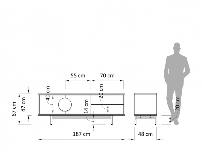 Comoda TV 2 usi 2 sertare Veneto 187cm, lemn de stejar si microciment, picioare metalice, feronerie cu amortizare, multiple finisaje disponibile, stil contemporan [3]