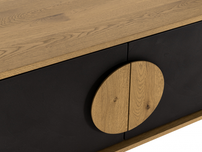 Comoda TV 2 usi 2 sertare Veneto 187cm, lemn de stejar si microciment, picioare metalice, feronerie cu amortizare, multiple finisaje disponibile, stil contemporan [4]