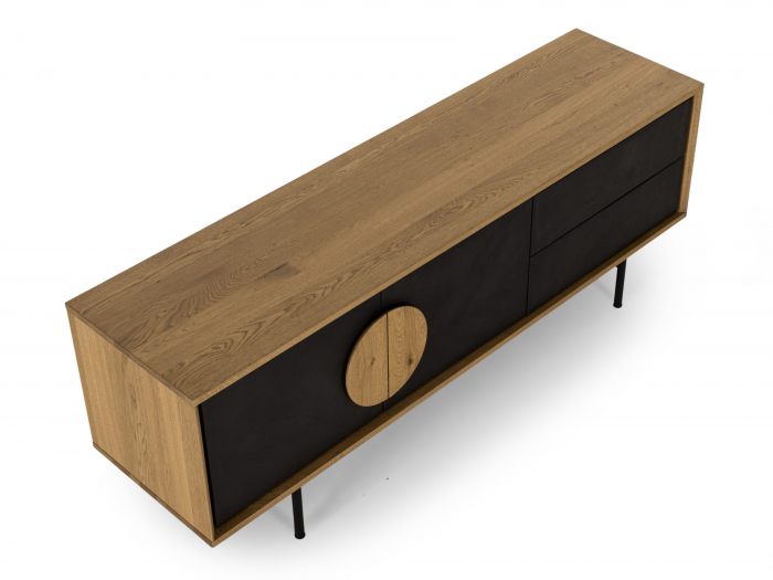 Comoda TV 2 usi 2 sertare Veneto 187cm, lemn de stejar si microciment, picioare metalice, feronerie cu amortizare, multiple finisaje disponibile, stil contemporan [9]