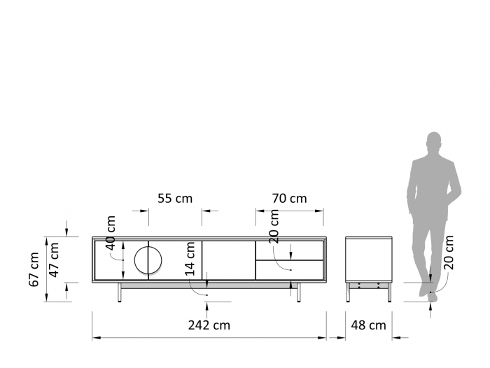 Comoda TV 3 usi 2 sertare Veneto 242cm, lemn de stejar si microciment, picioare metalice, feronerie cu amortizare, multiple finisaje disponibile, stil contemporan [4]