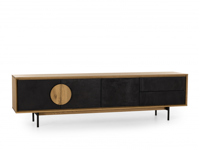 Comoda TV 3 usi 2 sertare Veneto 242cm, lemn de stejar si microciment, picioare metalice, feronerie cu amortizare, multiple finisaje disponibile, stil contemporan [3]