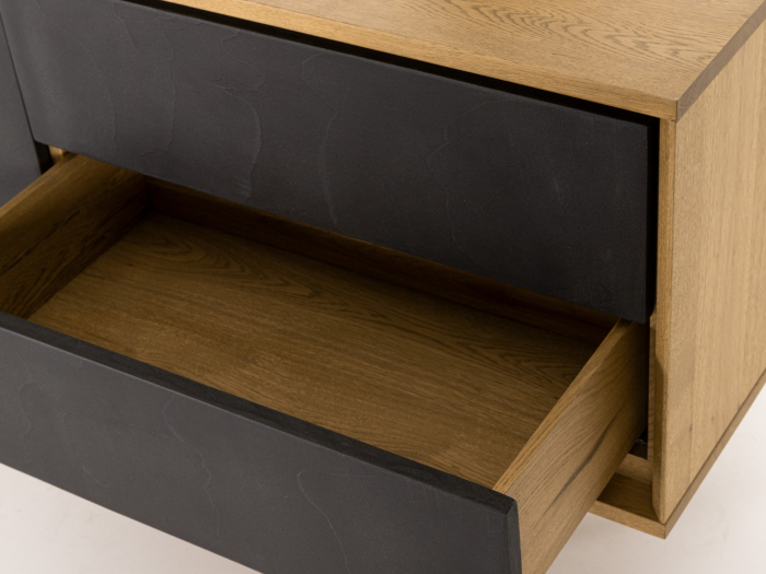 Comoda TV 3 usi 2 sertare Veneto 242cm, lemn de stejar si microciment, picioare metalice, feronerie cu amortizare, multiple finisaje disponibile, stil contemporan [12]