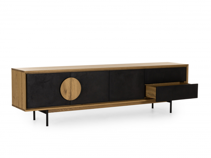 Comoda TV 3 usi 2 sertare Veneto 242cm, lemn de stejar si microciment, picioare metalice, feronerie cu amortizare, multiple finisaje disponibile, stil contemporan [11]