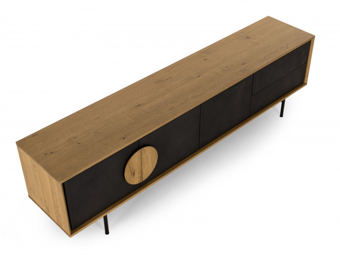 Comoda TV 3 usi 2 sertare Veneto 242cm, lemn de stejar si microciment, picioare metalice, feronerie cu amortizare, multiple finisaje disponibile, stil contemporan [13]