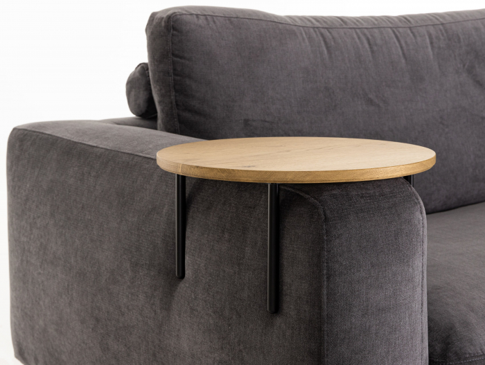 Masuta cotiera rotunda Accent D35cm, compatibila cu numeroase canapele, lemn masiv de stejar si otel, reglabil pentru cotiere cu grosimi diferite [2]
