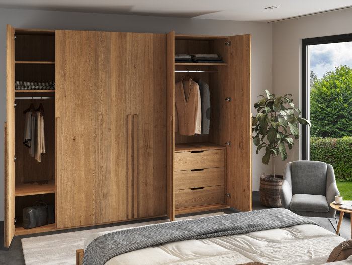 Dressing modular Rigo BA 180cm, dotat cu sertare, polite si bara de haine, lemn de stejar, feronerie cu amortizare, multiple finisaje disponibile, stil contemporan [3]