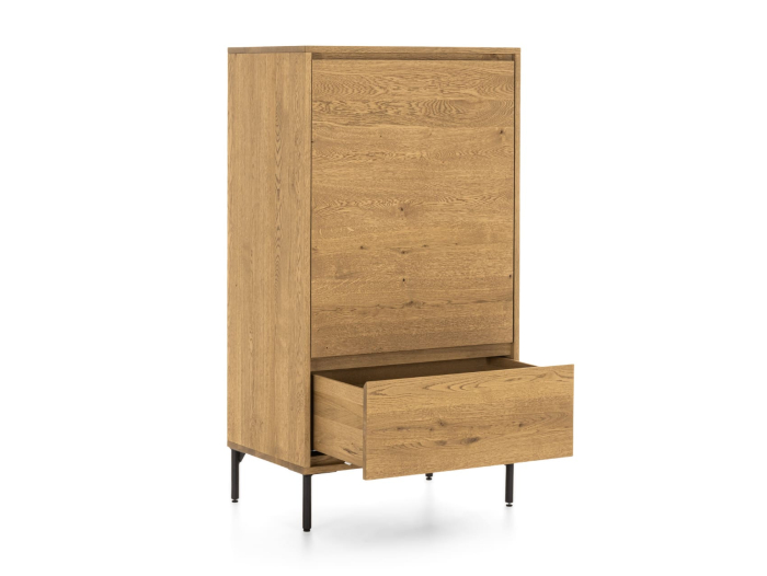 Dulap 1 usa 1 sertar Atlas 70cm, modular, lemn masiv de stejar, finisaj Castle Oak, picioare metalice, feronerie cu amortizare, usa deschidere stanga, stil minimalist [5]