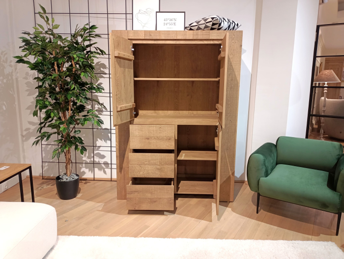 Dulap 3 usi 3 sertare Dahab 130cm, lemn masiv, finisaj Castle Oak, feronerie cu amortizare, stil rustic [3]