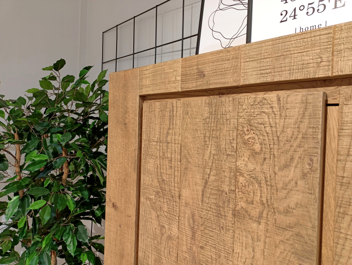 Dulap 3 usi 3 sertare Dahab 130cm, lemn masiv, finisaj Castle Oak, feronerie cu amortizare, stil rustic [6]