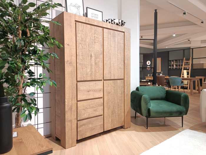 Dulap 3 usi 3 sertare Dahab 130cm, lemn masiv, finisaj Castle Oak, feronerie cu amortizare, stil rustic [2]