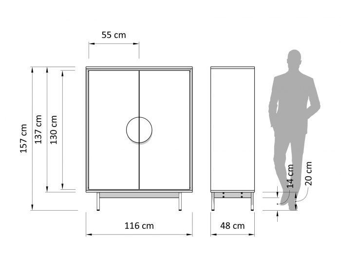 Dulap 2 usi Veneto 116cm, lemn de stejar si microciment, picioare metalice, feronerie cu amortizare, multiple finisaje disponibile, stil contemporan [3]