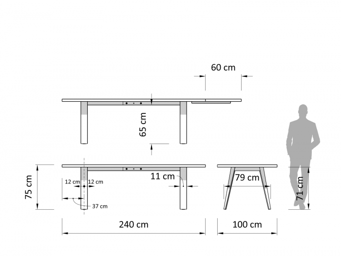 Masa extensibila Linea A, dimensiuni variate, lemn masiv de stejar, panel furniruit si otel, mutiple finisaje disponibile, stil contemporan [12]
