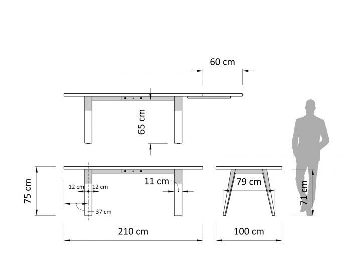 Masa extensibila Linea A, dimensiuni variate, lemn masiv de stejar, panel furniruit si otel, mutiple finisaje disponibile, stil contemporan [11]