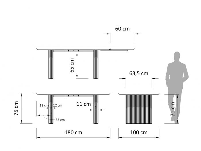 Masa extensibila Linea D+, dimensiuni variate, lemn de stejar, picioare cu riflaj, mutiple finisaje disponibile, stil contemporan [7]