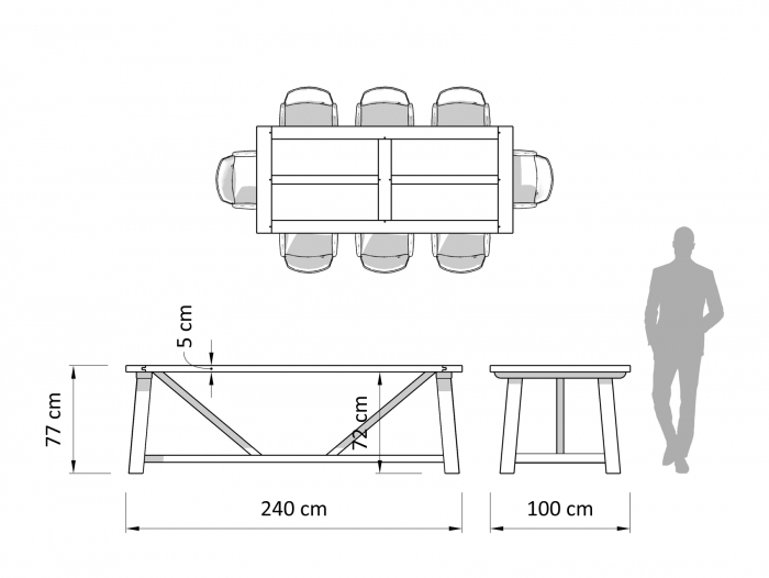 Masa dreptunghiulara Lombardy 240cm, lemn masiv de stejar, mutiple finisaje disponibile, stil rustic [3]