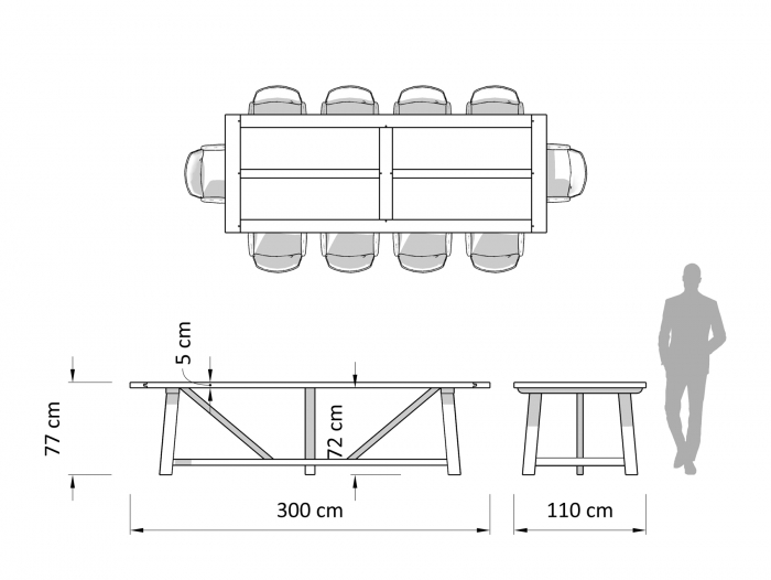 Masa dreptunghiulara Lombardy 300cm, lemn masiv de stejar, mutiple finisaje disponibile, stil rustic [3]