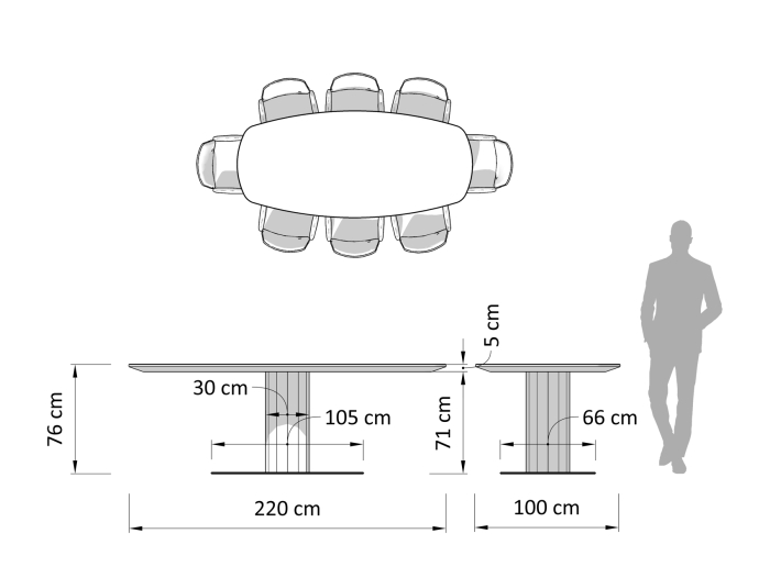 Masa ovalizata Surf Telur 220cm (I), lemn de stejar, finisaj Castle Oak, stil contemporan SALE [3]