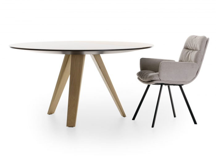 Masa rotunda Dream, D110-D150cm, blat din lemn masiv de stejar, ceramica si MDF, picioare din lemn masiv de stejar si otel, multiple finisaje disponibile, stil contemporan [5]