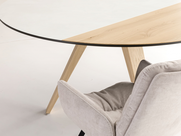 Masa rotunda Dream, D110-D150cm, blat din lemn masiv de stejar, ceramica si MDF, picioare din lemn masiv de stejar si otel, multiple finisaje disponibile, stil contemporan [3]