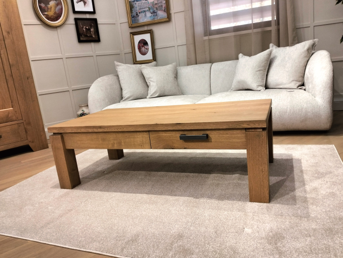 Masuta cafea 2 sertare Normandy 140x70cm, lemn masiv stejar, glisiere cu amortizare, stil modern [2]