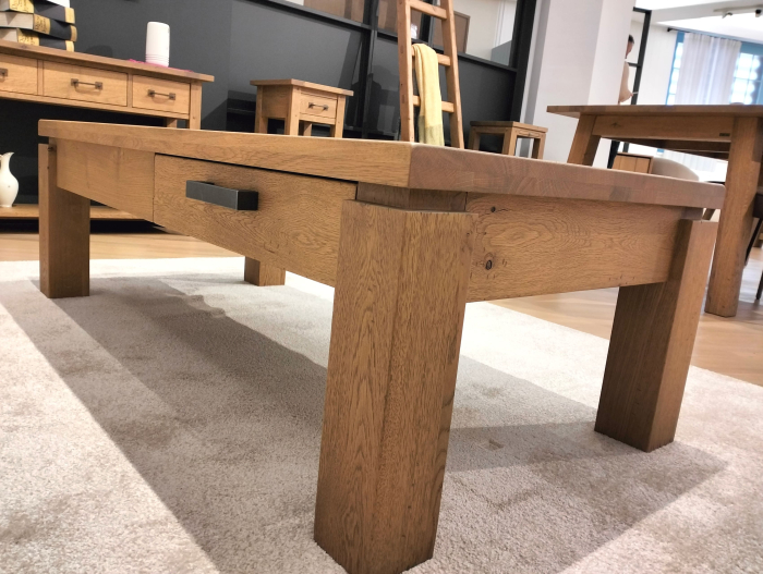 Masuta cafea 2 sertare Normandy 140x70cm, lemn masiv stejar, glisiere cu amortizare, stil modern [5]