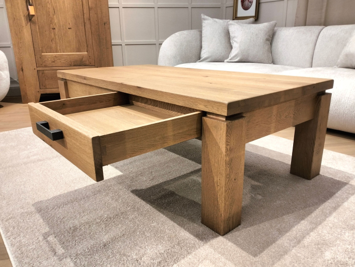 Masuta cafea 2 sertare Normandy 140x70cm, lemn masiv stejar, glisiere cu amortizare, stil modern [6]