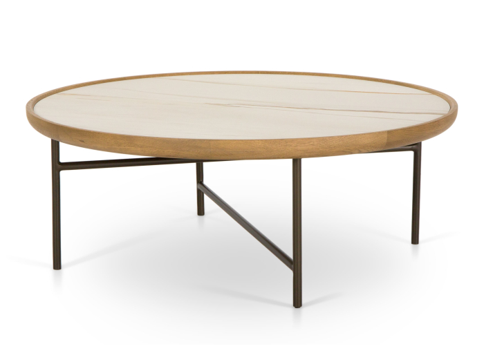 Masuta cafea Helios Combo D87x31cm, placa ceramica si stejar, picioare metalice, multiple finisaje disponibile, stil contemporan [3]