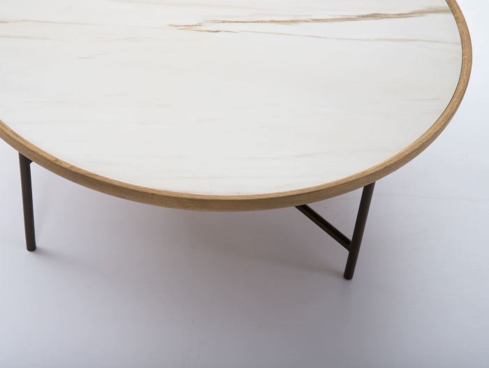 Masuta cafea Helios Combo D87x31cm, placa ceramica si stejar, picioare metalice, multiple finisaje disponibile, stil contemporan [8]