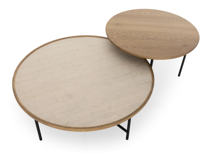 Masuta cafea Helios D67x41cm, placa lemn masiv de stejar, picioare metalice, multiple finisaje disponibile, stil contemporan [8]