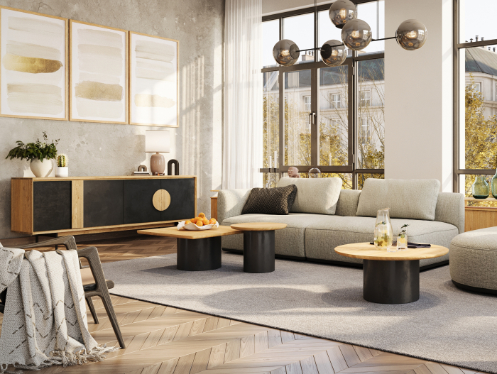 Masuta cafea Veneto 80x80x35cm, lemn masiv de stejar si microciment, multiple finisaje disponibile, stil contemporan [2]