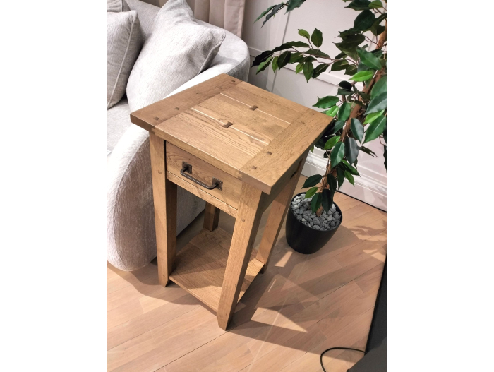 Masuta lampa 1 sertar 40cm Hunters, lemn masiv stejar, finisaj Castle Oak, stil rustic [5]