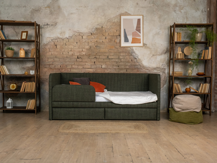 Pat pentru copii tapitat Bari 1, sertare pentru depozitare, picioare plastic 3cm, stil contemporan, personalizabil [16]