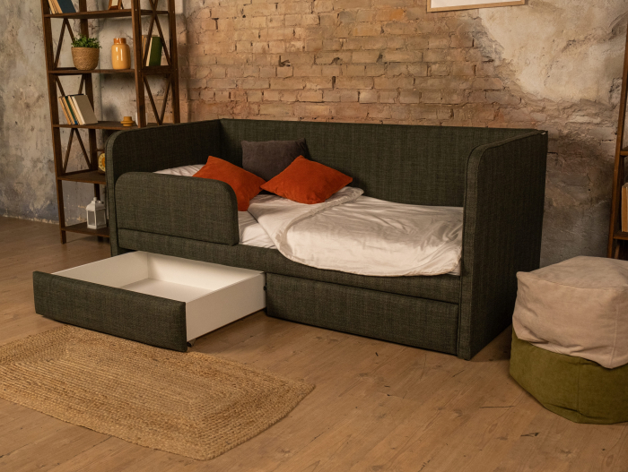 Pat pentru copii tapitat Bari 1, sertare pentru depozitare, picioare plastic 3cm, stil contemporan, personalizabil [2]