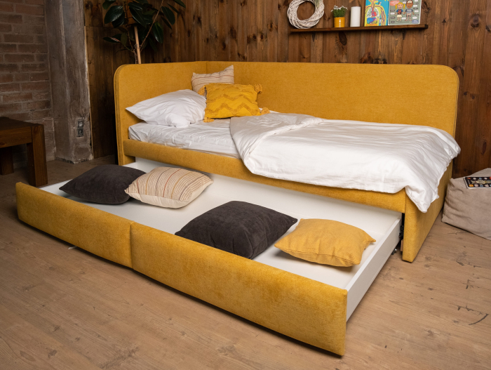 Pat pentru copii tapitat Bari 2, cu laterala de protectie, sertare pentru depozitare, picioare plastic 3cm, stil contemporan, personalizabil [8]