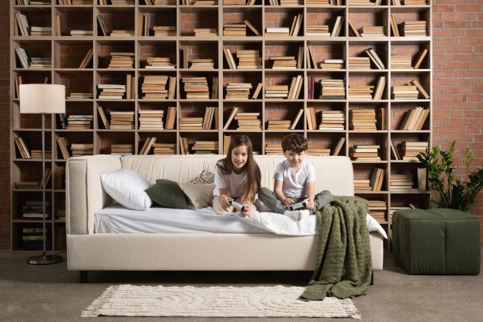 Pat pentru copii tapitat Parma, lada depozitare, picioare metalice 10cm, stil contemporan, personalizabil [2]