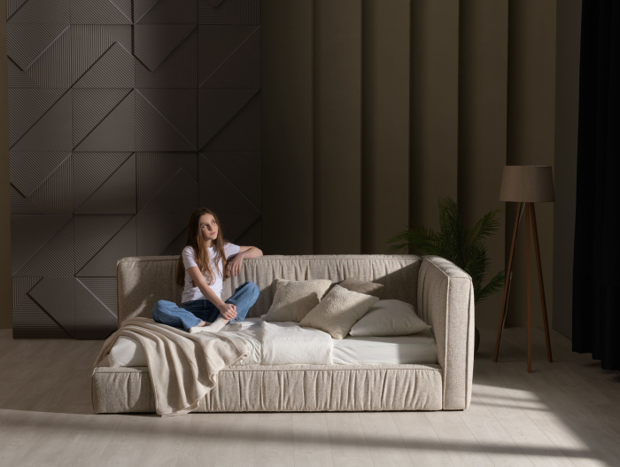 Pat pentru copii tapitat Terni, cu inaltime mica, lada depozitare, somiera metalica, picioare plastic 3cm, stil contemporan, personalizabil [5]