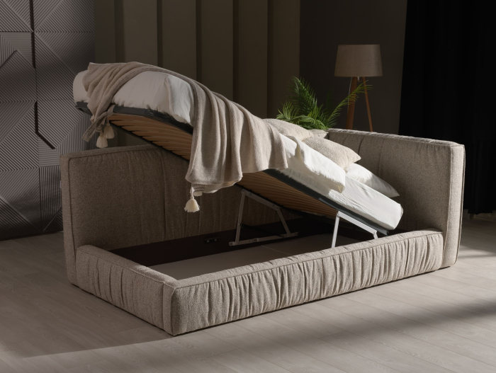 Pat pentru copii tapitat Terni, cu inaltime mica, lada depozitare, somiera metalica, picioare plastic 3cm, stil contemporan, personalizabil [4]