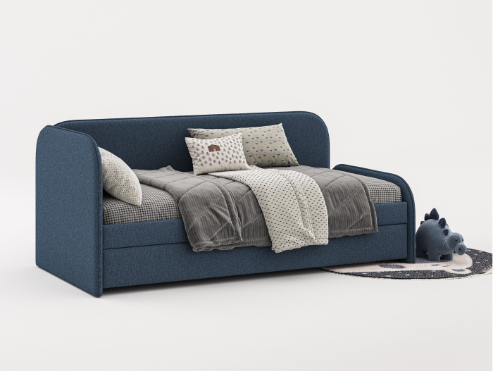 Pat pentru copii tapitat Todi 2, cu laterala de protectie, sertar pentru depozitare, picioare plastic 2cm, stil contemporan, personalizabil [4]