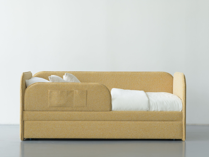 Pat pentru copii tapitat Todi A, sertar pentru depozitare, picioare plastic 3cm, stil contemporan, personalizabil [16]