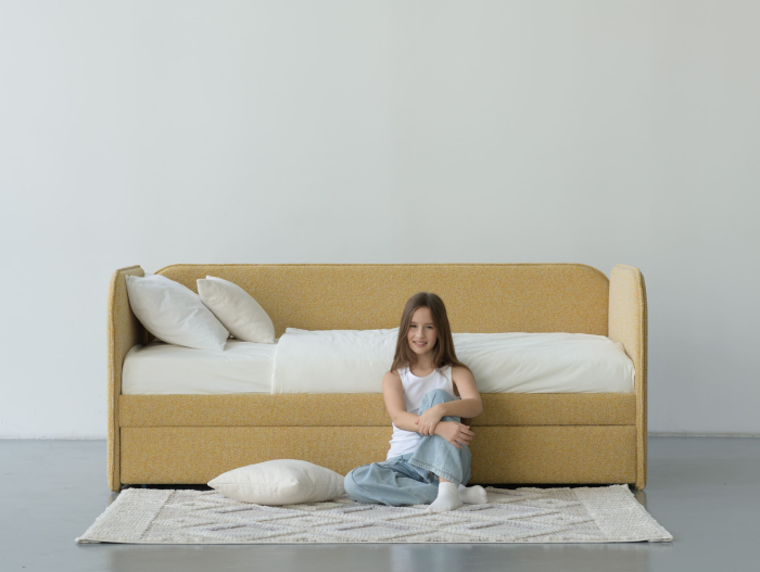 Pat pentru copii tapitat Todi A, sertar pentru depozitare, picioare plastic 3cm, stil contemporan, personalizabil [6]