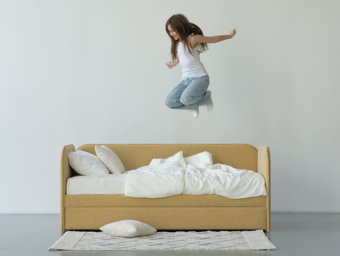 Pat pentru copii tapitat Todi A, sertar pentru depozitare, picioare plastic 3cm, stil contemporan, personalizabil [7]